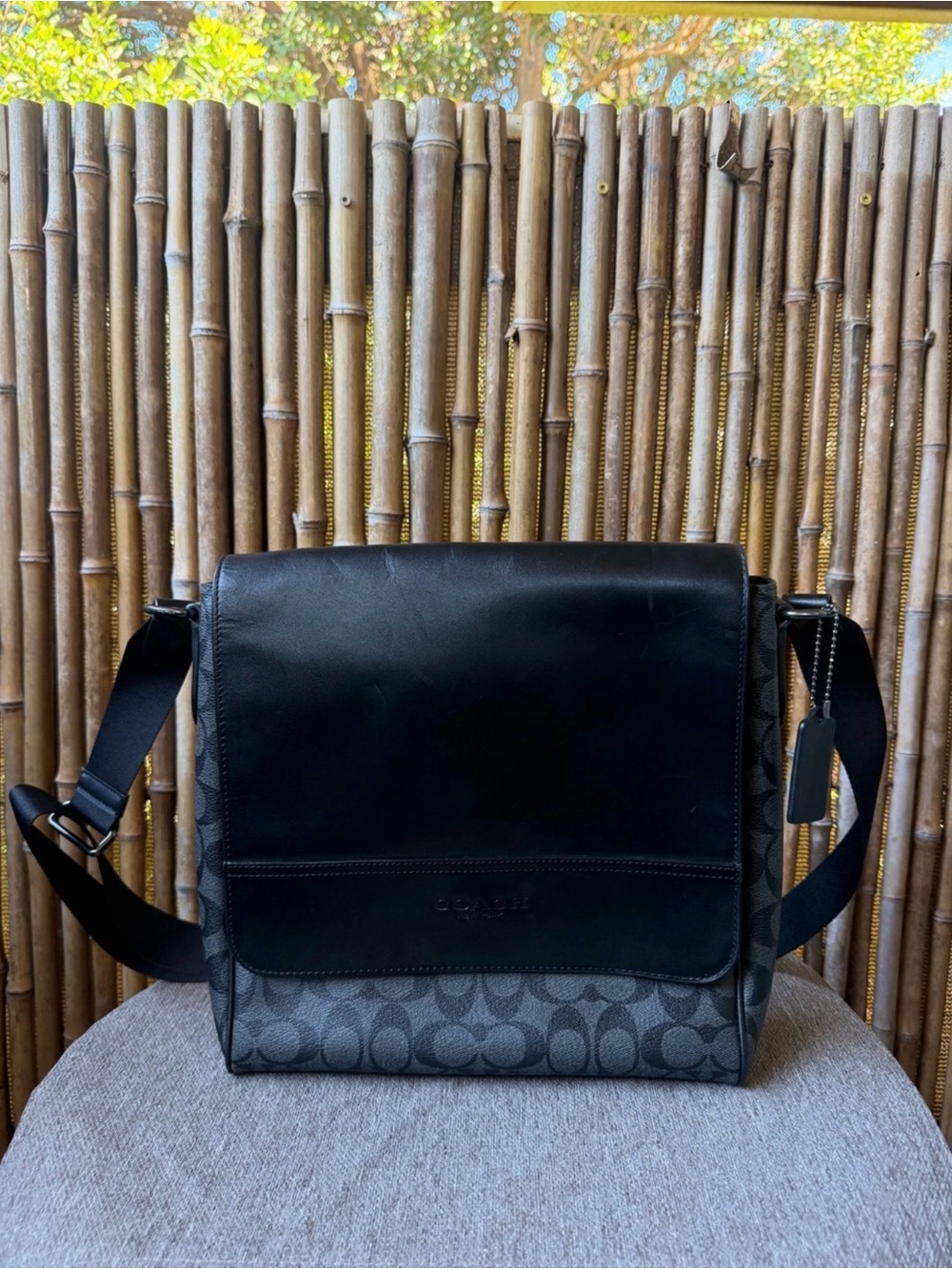 COACH Men's Houston Map Signature CanvasCrossbody Bag